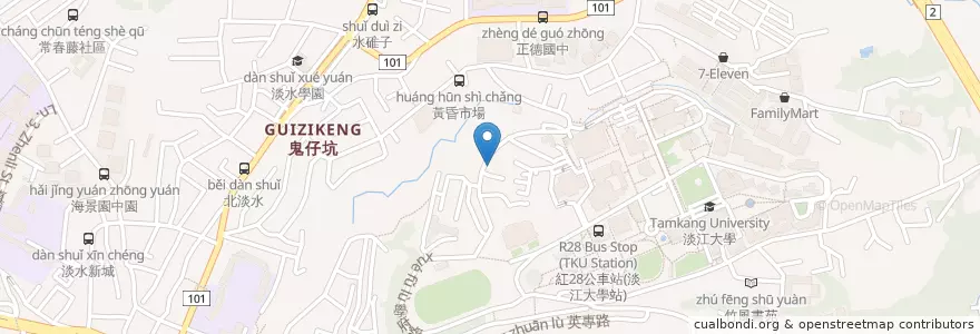 Mapa de ubicacion de 綠風小屋義麵館 en Тайвань, Новый Тайбэй, 淡水區.