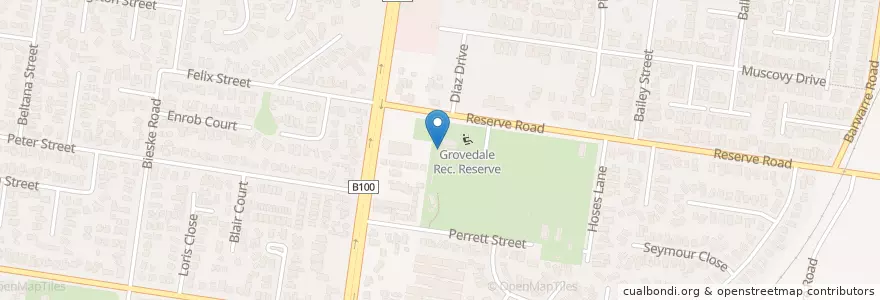 Mapa de ubicacion de Grovedale Reserve Toilet Block en Australia, Victoria, City Of Greater Geelong.