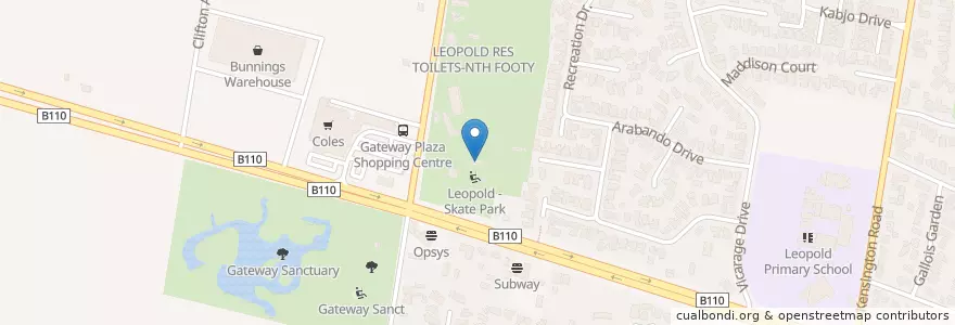Mapa de ubicacion de LEOPOLD RES TOILET-STH TENNIS en Australie, Victoria, City Of Greater Geelong.