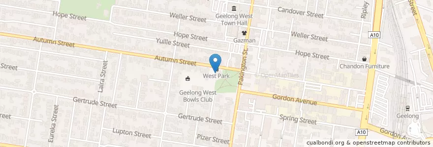 Mapa de ubicacion de WEST PARK TOILET BLOCK en Australia, Victoria, City Of Greater Geelong.