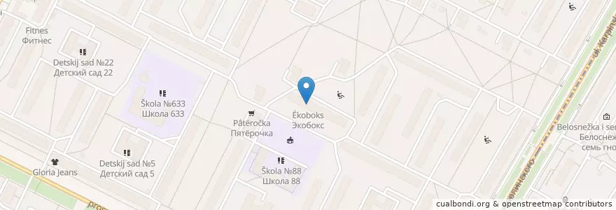 Mapa de ubicacion de Экобокс en ロシア, 北西連邦管区, レニングラード州, サンクト ペテルブルク, Калининский Район, Округ Пискарёвка, Округ Гражданка.
