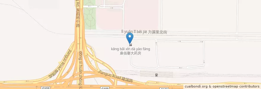 Mapa de ubicacion de 康佰馨大药房 en 中国, 北京市, 河北省, 朝阳区.