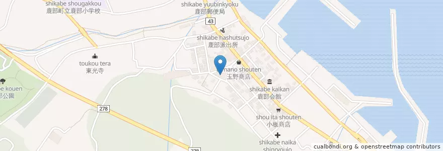 Mapa de ubicacion de 鹿部商工会 en 日本, 北海道, 渡島総合振興局, 茅部郡, 鹿部町.
