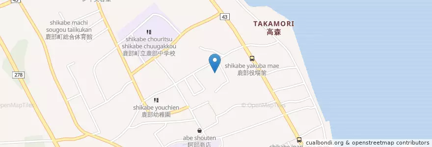 Mapa de ubicacion de 鹿部消防署 en Japan, 北海道, 渡島総合振興局, 茅部郡, 鹿部町.