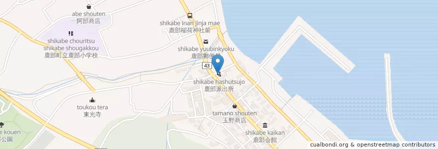 Mapa de ubicacion de 鹿部派出所 en Japon, Préfecture De Hokkaidō, 渡島総合振興局, 茅部郡, 鹿部町.