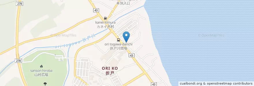 Mapa de ubicacion de 宮浜児童館 en 日本, 北海道, 渡島総合振興局, 茅部郡, 鹿部町.