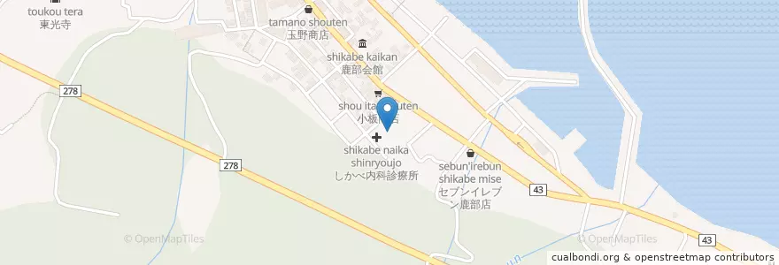 Mapa de ubicacion de しかべ内科診療所 en ژاپن, 北海道, 渡島総合振興局, 茅部郡, 鹿部町.
