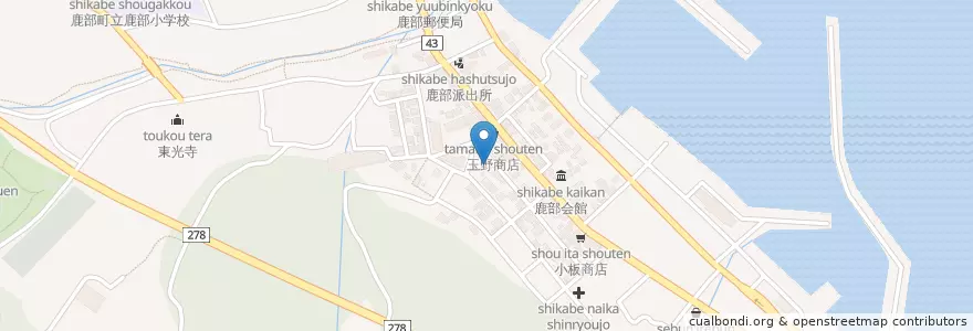 Mapa de ubicacion de 長谷川歯科医院 en Jepun, 北海道, 渡島総合振興局, 茅部郡, 鹿部町.
