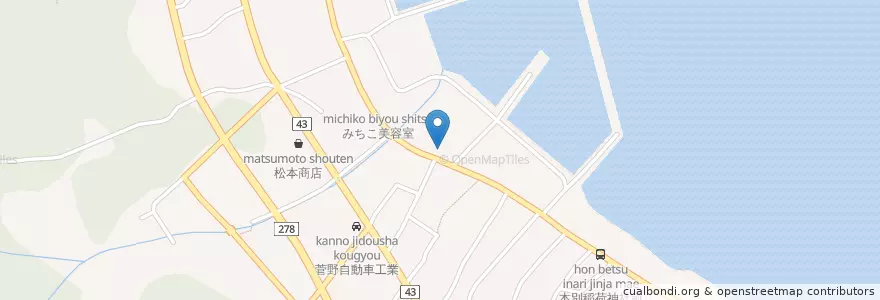 Mapa de ubicacion de 本別会館 en Japan, Präfektur Hokkaido, 渡島総合振興局, 茅部郡, 鹿部町.