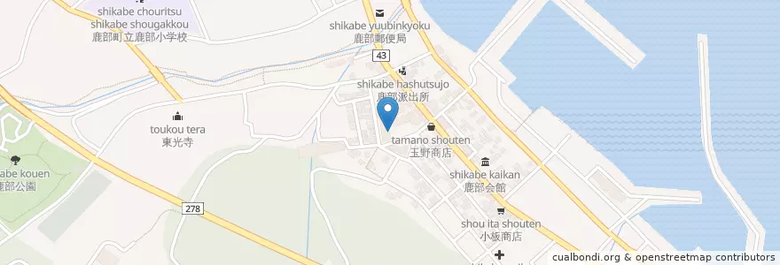 Mapa de ubicacion de 函館バス鹿部出張所 en ژاپن, 北海道, 渡島総合振興局, 茅部郡, 鹿部町.