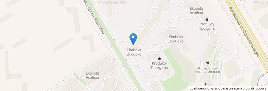 Mapa de ubicacion de Экобокс en Rusland, Северо-Западный Федеральный Округ, Oblast Leningrad, Sint-Petersburg, Приморский Район, Округ Коломяги.