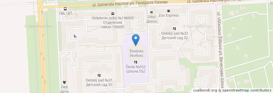 Mapa de ubicacion de Экобокс en Rusland, Северо-Западный Федеральный Округ, Oblast Leningrad, Sint-Petersburg, Пушкинский Район, Пушкин.