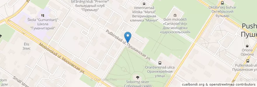 Mapa de ubicacion de Экобокс en ロシア, 北西連邦管区, レニングラード州, サンクト ペテルブルク, Пушкинский Район, Пушкин.