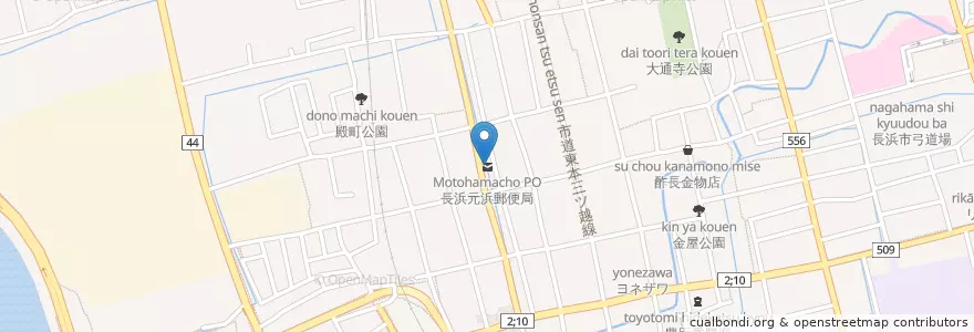 Mapa de ubicacion de 長浜元浜郵便局 en 日本, 滋賀県, 長浜市.