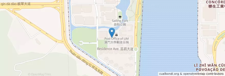 Mapa de ubicacion de 郵件收發中心 en Çin, Universidade De Macau Em Ilha De Montanha 澳門大學橫琴校區, Guangdong, 珠海市, 香洲区.