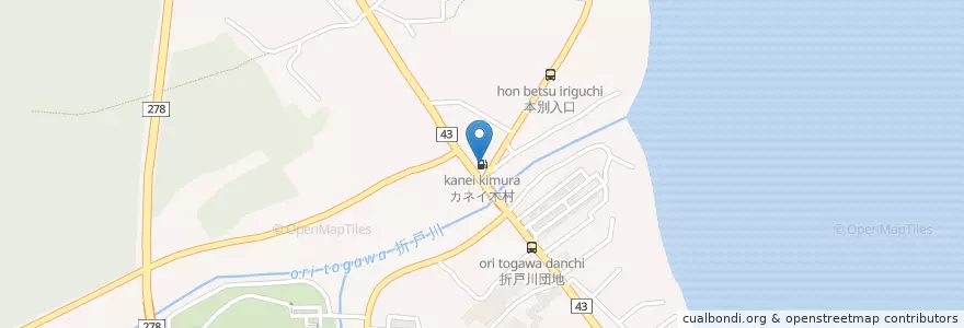 Mapa de ubicacion de カネイ木村 en Япония, Хоккайдо, Округ Осима, Уезд Каябэ, 鹿部町.