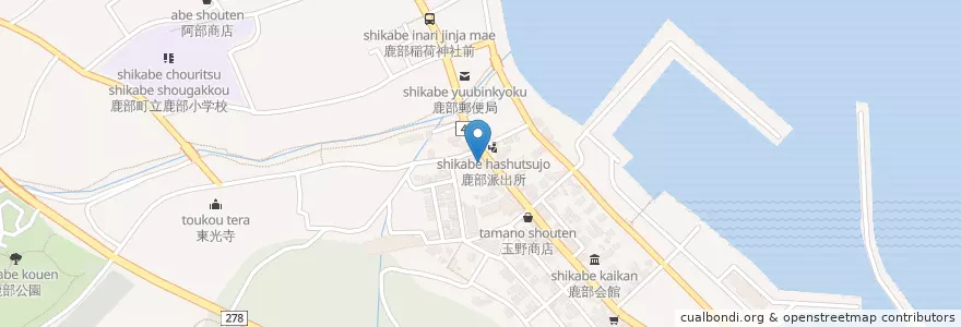 Mapa de ubicacion de 根本一貫堂薬局 en Japan, Präfektur Hokkaido, 渡島総合振興局, 茅部郡, 鹿部町.