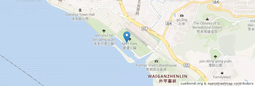 Mapa de ubicacion de 新北市政府公共自行車淡水租借站 en 타이완, 신베이 시, 단수이 구.