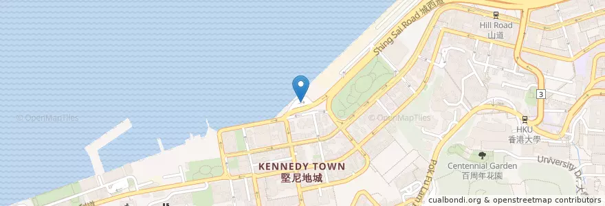 Mapa de ubicacion de 堅尼地城 (卑路乍灣) Kennedy Town (Belcher Bay) en Cina, Guangdong, Hong Kong, Hong Kong, Nuovi Territori, 中西區 Central And Western District.