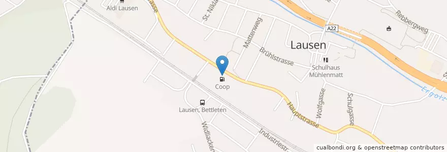 Mapa de ubicacion de Coop Tankstelle en Suiza, Basilea-Campiña, Bezirk Liestal, Lausen.