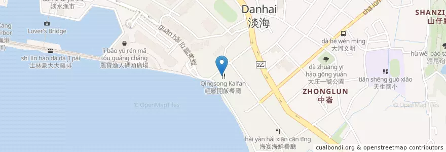Mapa de ubicacion de 輕鬆開飯餐廳 en Тайвань, Новый Тайбэй, 淡水區.
