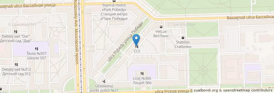 Mapa de ubicacion de CLS en Russie, District Fédéral Du Nord-Ouest, Oblast De Léningrad, Saint-Pétersbourg, Московский Район, Округ Московская Застава.