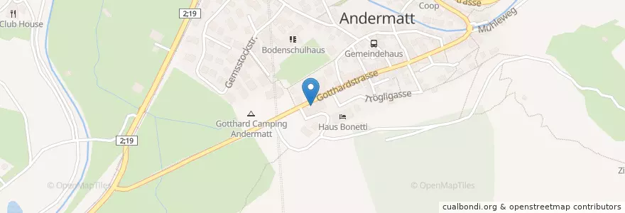 Mapa de ubicacion de Garage Aurora Andermatt en Suiza, Uri, Korporation Ursern, Andermatt.