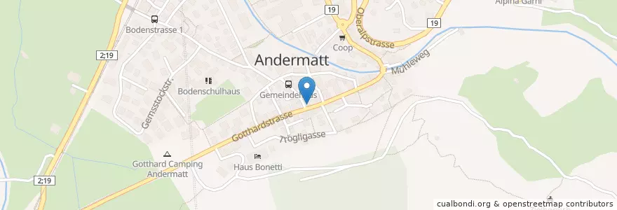 Mapa de ubicacion de Rathaus Ursern en Suíça, Uri, Korporation Ursern, Andermatt.
