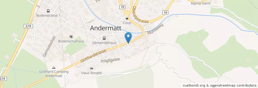 Mapa de ubicacion de Toutoune en 瑞士, Uri, Korporation Ursern, Andermatt.
