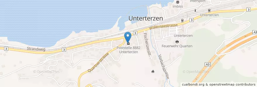 Mapa de ubicacion de Poststelle 8882 Unterterzen en İsviçre, Sankt Gallen, Wahlkreis Sarganserland, Quarten.