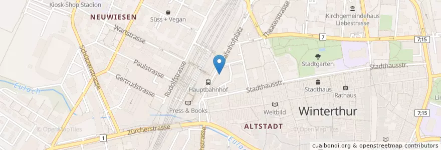 Mapa de ubicacion de Hauptpost 8400 Winterthur en Schweiz/Suisse/Svizzera/Svizra, Zürich, Bezirk Winterthur, Winterthur.