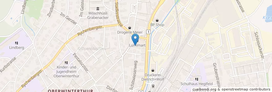Mapa de ubicacion de Post Filiale 8404 Winterthur 4 Oberwinterthur en 瑞士, 蘇黎世, Bezirk Winterthur, Winterthur.