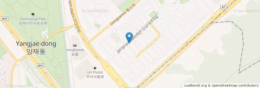 Mapa de ubicacion de 소백산 한우 en 大韓民国, ソウル, 瑞草区, 양재동, 양재2동.