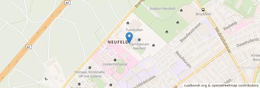 Mapa de ubicacion de Mensa Gymnasium Neufeld en Svizzera, Berna, Verwaltungsregion Bern-Mittelland, Verwaltungskreis Bern-Mittelland, Bern.