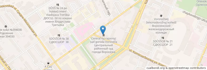 Mapa de ubicacion de Центральный районный суд города Воронежа en Russia, Central Federal District, Voronezh Oblast, Voronezh.