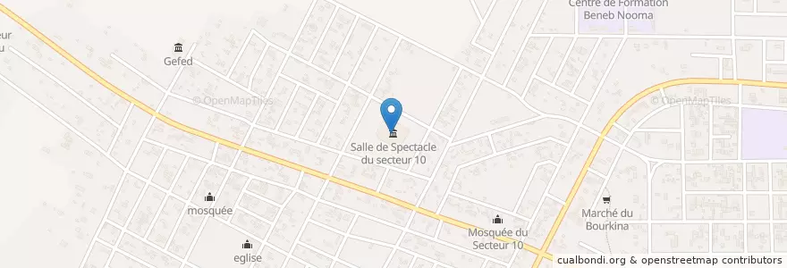 Mapa de ubicacion de Salle de Spectacle du secteur 10 en بورکینافاسو, Centre-Ouest, Boulkiemdé, Koudougou, Koudougou.
