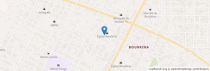 Mapa de ubicacion de Eglise Bourkina en بوركينا فاسو, وسط كويست, Boulkiemdé, Koudougou, Koudougou.