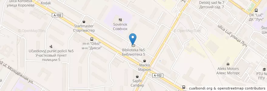 Mapa de ubicacion de Библиотека №5 en Russia, Distretto Federale Centrale, Oblast' Di Mosca, Раменский Городской Округ, Городской Округ Жуковский.