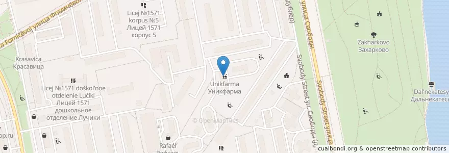 Mapa de ubicacion de Уникфарма en Rusland, Centraal Federaal District, Moskou, Северо-Западный Административный Округ, Район Северное Тушино.