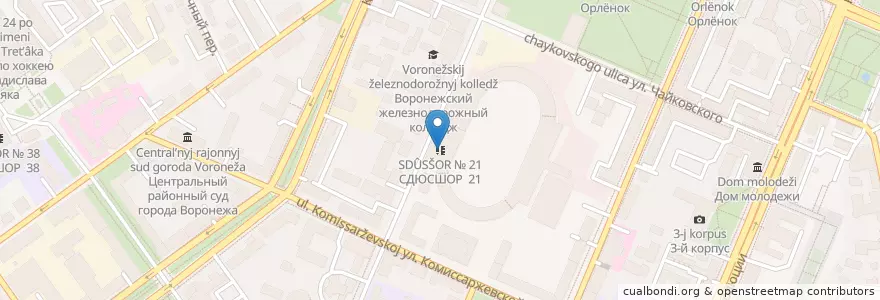 Mapa de ubicacion de СДЮСШОР № 21 en Rusland, Centraal Federaal District, Oblast Voronezj, Городской Округ Воронеж.