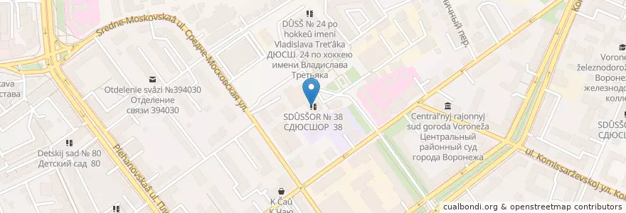 Mapa de ubicacion de СДЮСШОР № 38 en ロシア, 中央連邦管区, Воронежская Область, Городской Округ Воронеж.
