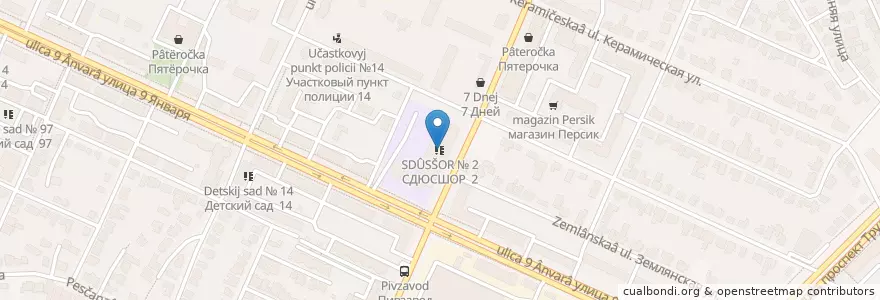 Mapa de ubicacion de СДЮСШОР № 2 en Russie, District Fédéral Central, Oblast De Voronej, Городской Округ Воронеж.