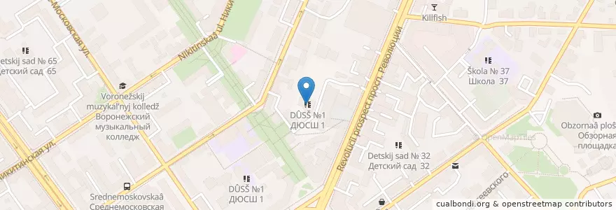 Mapa de ubicacion de ДЮСШ №1 en Russland, Föderationskreis Zentralrussland, Oblast Woronesch, Городской Округ Воронеж.