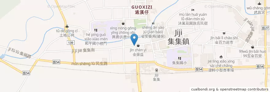 Mapa de ubicacion de 復元堂中藥房 en تايوان, مقاطعة تايوان, مقاطعة نانتو, 集集鎮.