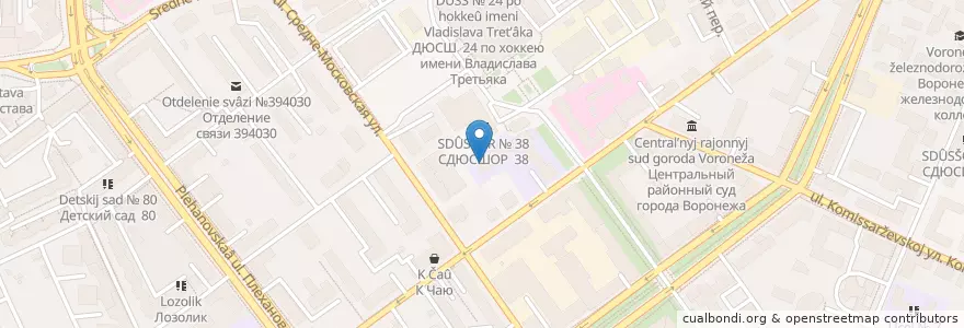 Mapa de ubicacion de ДЮСШ № 20 en Russia, Distretto Federale Centrale, Oblast' Di Voronež, Городской Округ Воронеж.