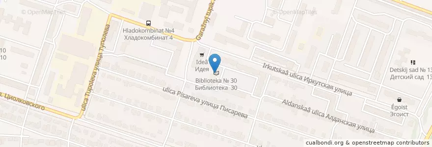 Mapa de ubicacion de Библиотека № 30 en Russland, Föderationskreis Zentralrussland, Oblast Woronesch, Городской Округ Воронеж.