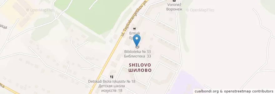 Mapa de ubicacion de Библиотека № 33 en Russland, Föderationskreis Zentralrussland, Oblast Woronesch, Хохольский Район, Городской Округ Воронеж.
