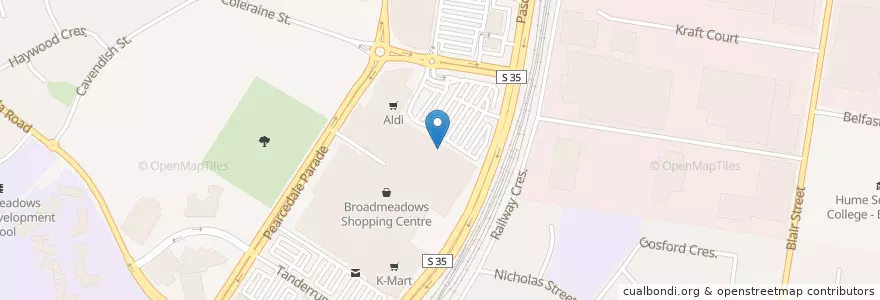 Mapa de ubicacion de Broadmeadows Licensed Post Office en Australia, Victoria, City Of Hume.