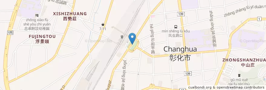 Mapa de ubicacion de 彰化火車站前站 en Taiwan, Provincia Di Taiwan, Contea Di Changhua, Changhua.