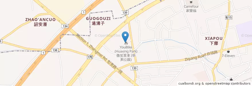Mapa de ubicacion de Huaxing Park en Taiwan, Taiwan Province, Changhua County, Zhanghua City.